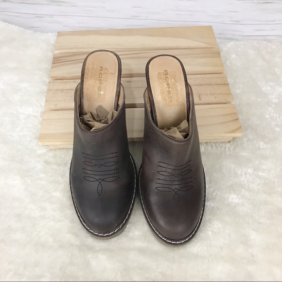 Roper Women Brown Leather Slip On Mules -Round Toe - Picture 4 of 4